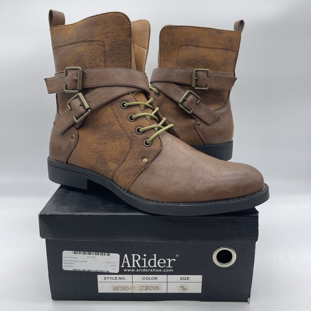 ARider Antonio-01 Men's Size 9.5 Moto Leather Boots Light Brown Casual Shoes